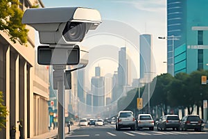 Surveillance camera over city streets