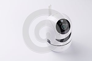 Surveillance camera, videcam, cctv camera isolated on white background close up. home security system