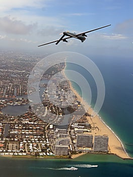 Surveillance drone over Florida coastline