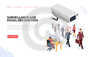 Surveillance and facial recognition banner vector illustration