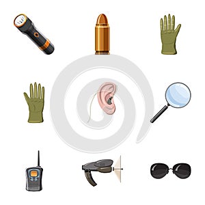 Surveillance icons set, cartoon style