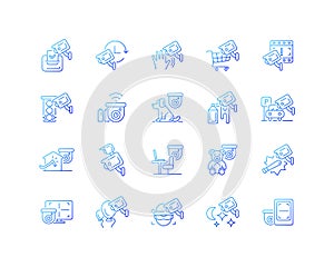 Surveillance and security systems gradient linear vector icons set
