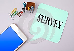 Survey. business and social media concept