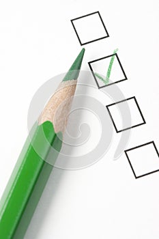 Survey Check Box with Green Checkmark and Pencil