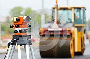 Survey equipment at asphalting