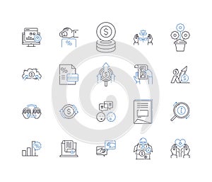 Survey and explore line icons collection. discover, assess, investigate, examine, scrutinize, quiz, audit vector and photo