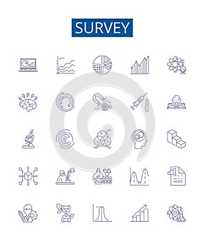Survey line icons signs set. Design collection of Questionnaire, Poll, Research, Assessment, Data, Study, Analysis