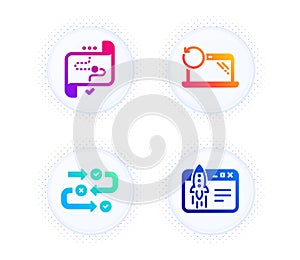 Survey progress, Recovery laptop and Target path icons set. Start business sign. Vector