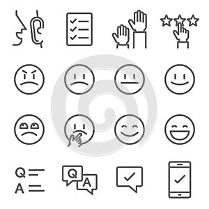 Survey Vector Line Icon Set. Contains such Icons as Emoji, Emoticon, Quiz and more. Expanded Stroke