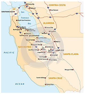 Survey vector map of Californian Silicon Valley, United States