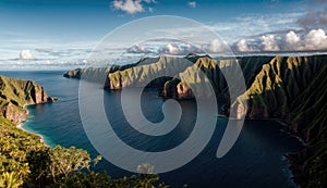 Aerial view of major cliffs on tropical island paradise photo