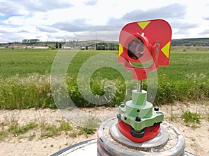 Surveying circular prism used during construction work