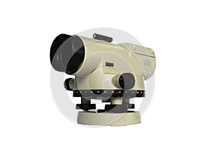 Surveying measuring equipment level theodolite isolate on a whi