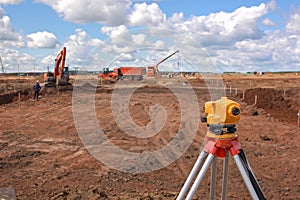 Surveying measuring equipment level theodolite on tripod