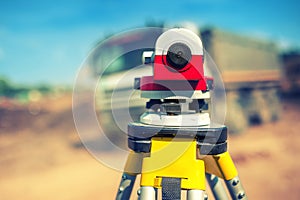 Surveying measuring equipment level theodolite on tripod