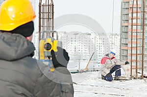 Surveying works at construction