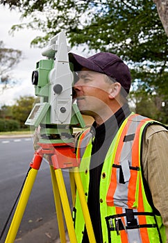 Surveyor checks his work