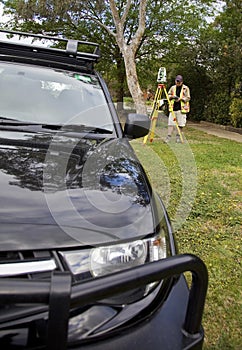 Surveyor checks his work