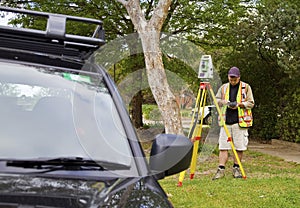 Surveyor checks his work