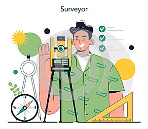 Surveyor concept. Land surveying technology, geodetic work.