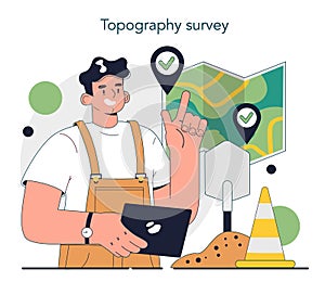 Surveyor concept. Land surveying technology, geodetic work.