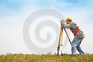 Surveyor engineer making measure photo