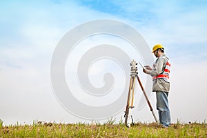Surveyor engineer making measure photo
