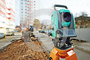 Surveyor equipment at construction site