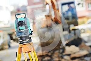 Surveyor equipment at construction site