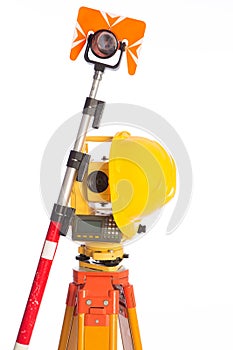 Surveyor equipment optical level in white background