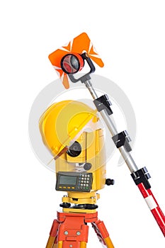 Surveyor equipment optical level in white background