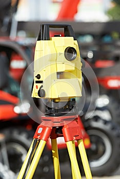 Surveyor equipment theodolite at construction site