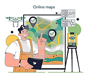 Surveyor online service or platform. Land surveying technology,