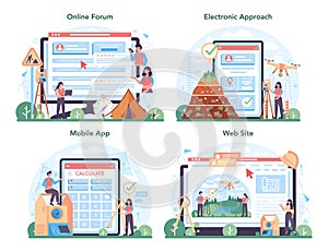 Surveyor online service or platform set. Land surveying, geodesy science
