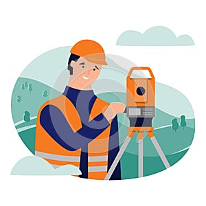 Surveyor and theodolite. Geodetic works. Cadastral engineer. photo