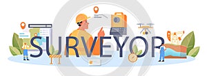 Surveyor typographic header. Land surveying technology, geodesy science.