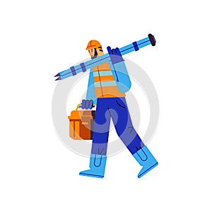 Surveyor in uniform with surveying instrument flat vector illustration isolated.
