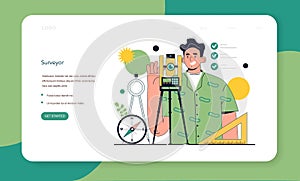 Surveyor web banner or landing page. Land surveying technology,