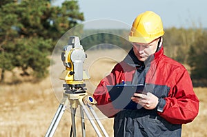 Surveyor worker with theodolite