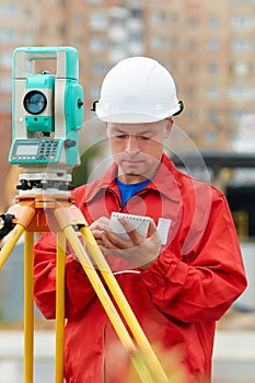 Surveyor works with theodolite