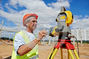 Surveyor works with theodolite