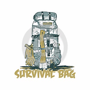 Survival bag, vintage illustration logo