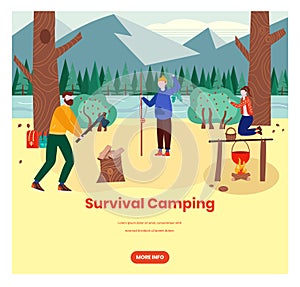 Survival camping vector web banner design template