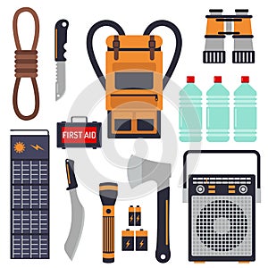 Survival emergency kit for evacuation vector equipment items