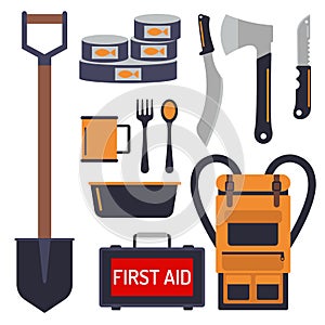 Survival emergency kit for evacuation vector equipment items travel camp