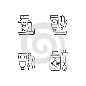 Survival first aid kit linear icons set