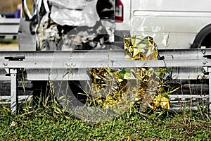 Survival foil seen at a car crash scene