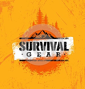 Survival Gear Extreme Outdoor Adventure Creative Design Element Concept On Rough Stained Background