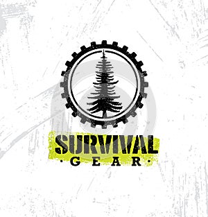 Survival Gear Extreme Outdoor Adventure Creative Design Element Concept On Rough Stained Background