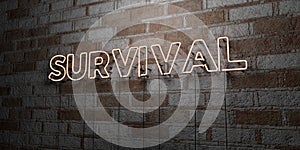 SURVIVAL - Glowing Neon Sign on stonework wall - 3D rendered royalty free stock illustration